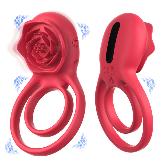 🌹4 in 1 Double Ring Rose Flower Vibrator Cock Ring