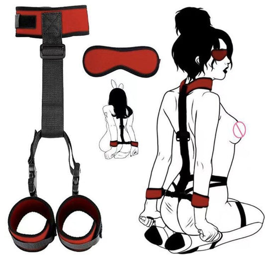 🪁SM 2pcs Bondage collar & handcuffs & blindfold for couple toy