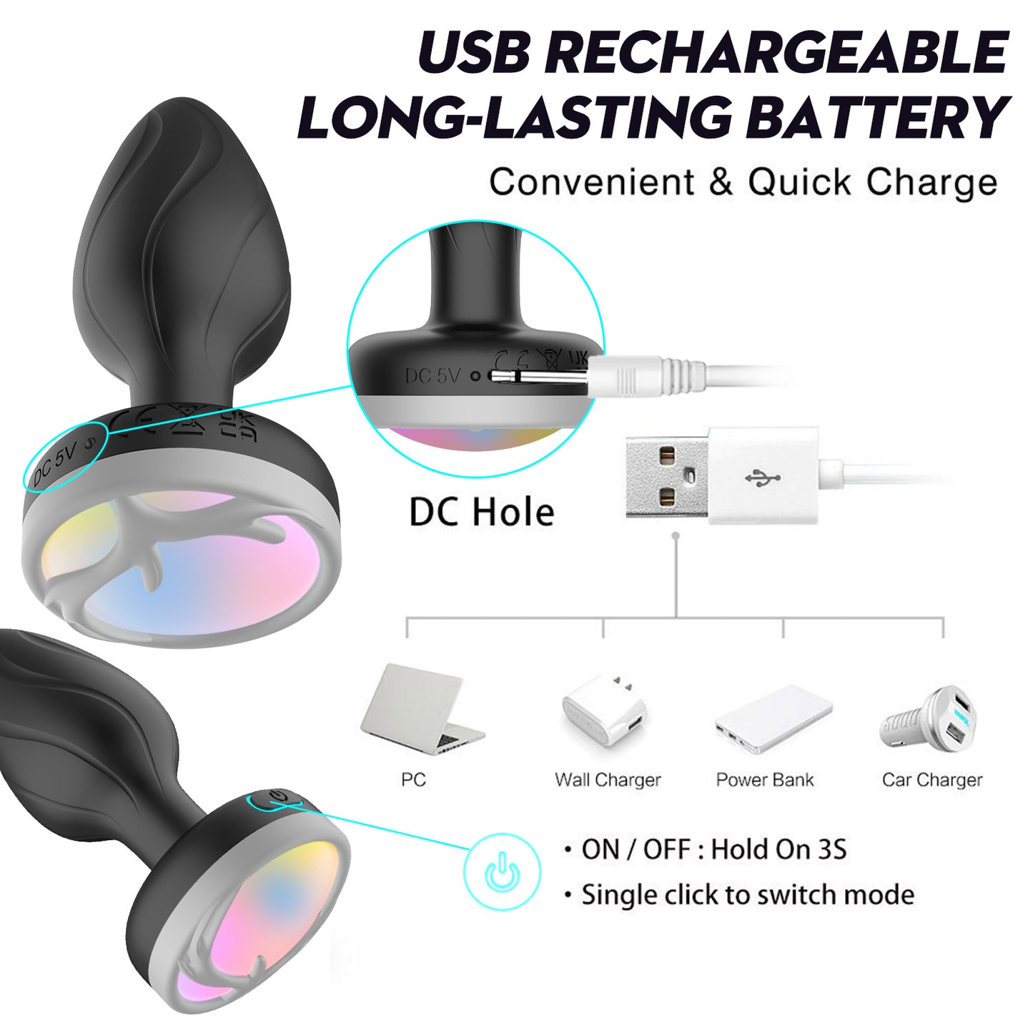 🧼Color Changing Anal Remote Control LED  Light Up Butt Plug