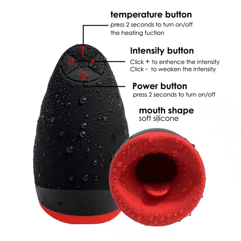 🌀Heated Adult Silicone Tongue Male Masturbator Cup