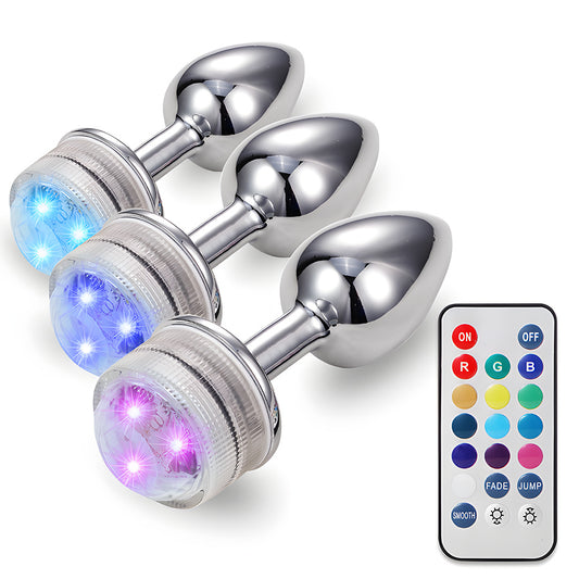 ♠Remote control 13 color LED metal anal plug toy